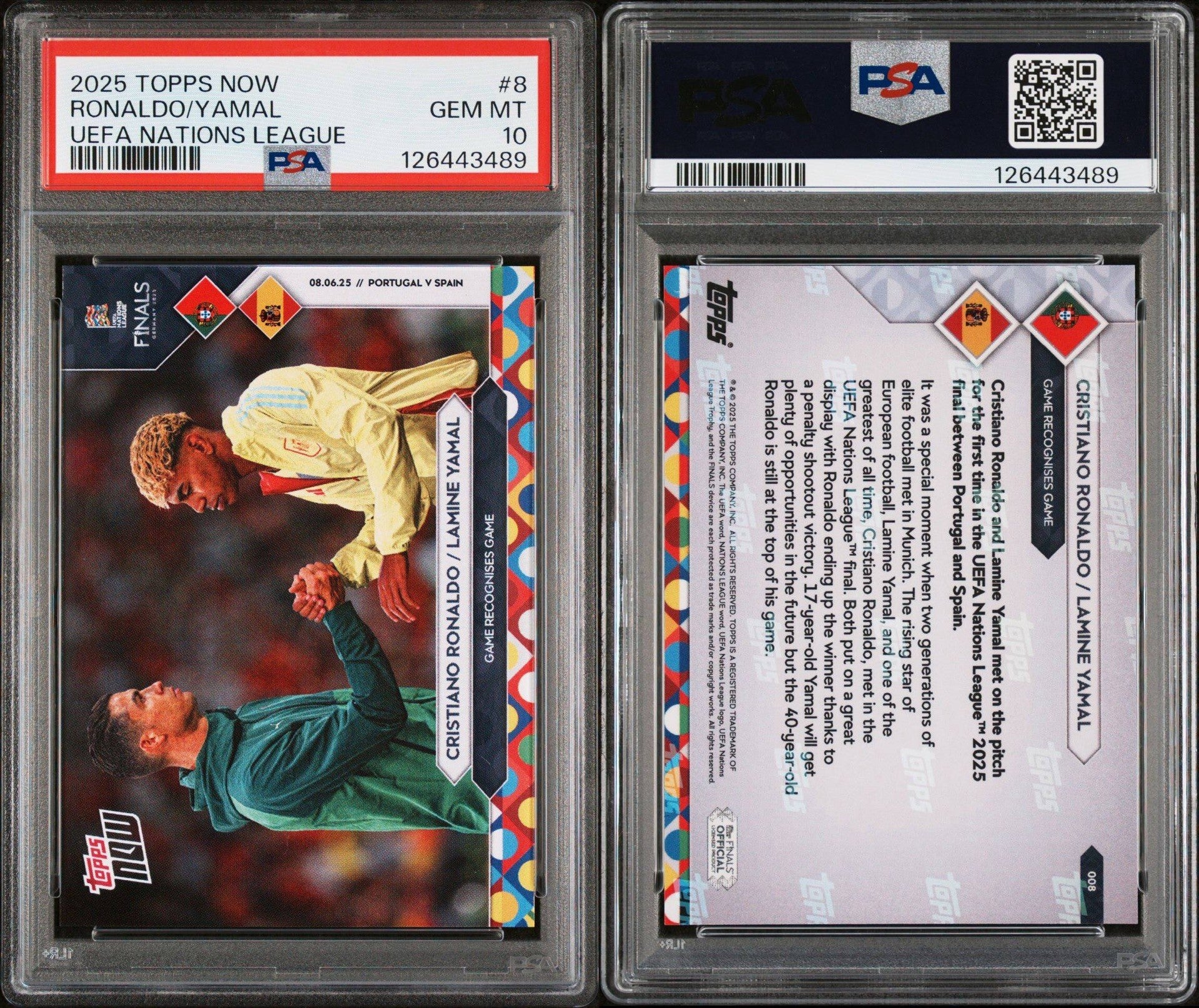 Topps NOW Cristiano Ronaldo & Lamine Yamal - 2025 UEFA Nations League PSA 10