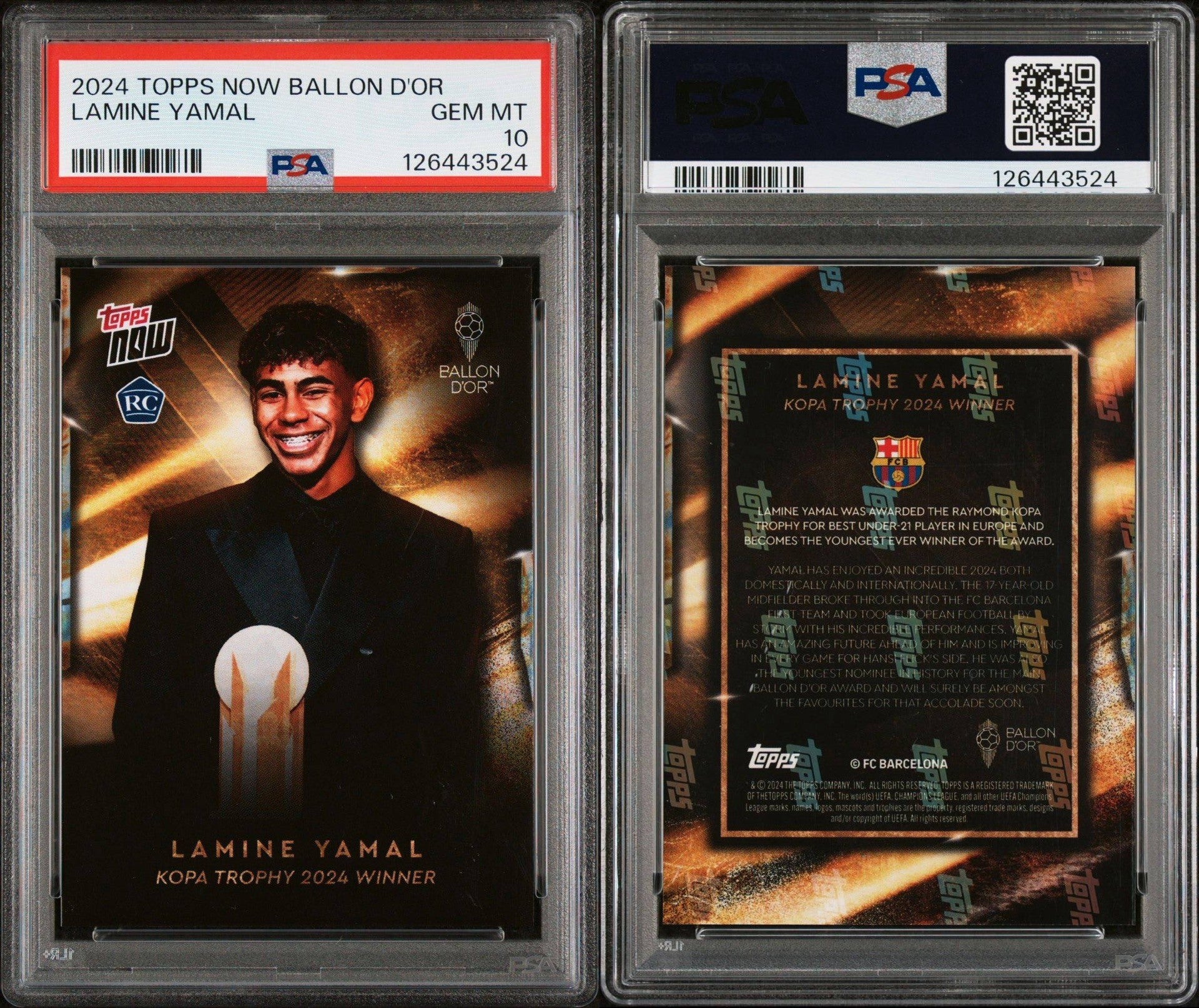 Topps NOW Lamine Yamal 2024 Kopa Trophy Winner PSA 10