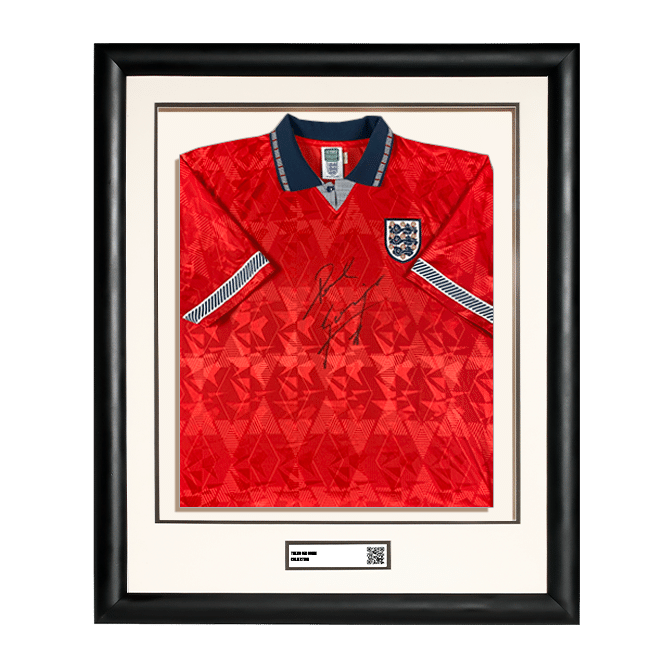 Paul Gascoigne Front Signed England 1990 Away Shirt (Framed) - The Bootroom Collection