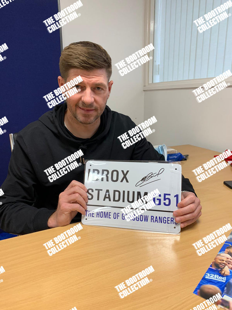 Steven Gerrard Signed Ibrox Stadium Street Sign - The Bootroom Collection