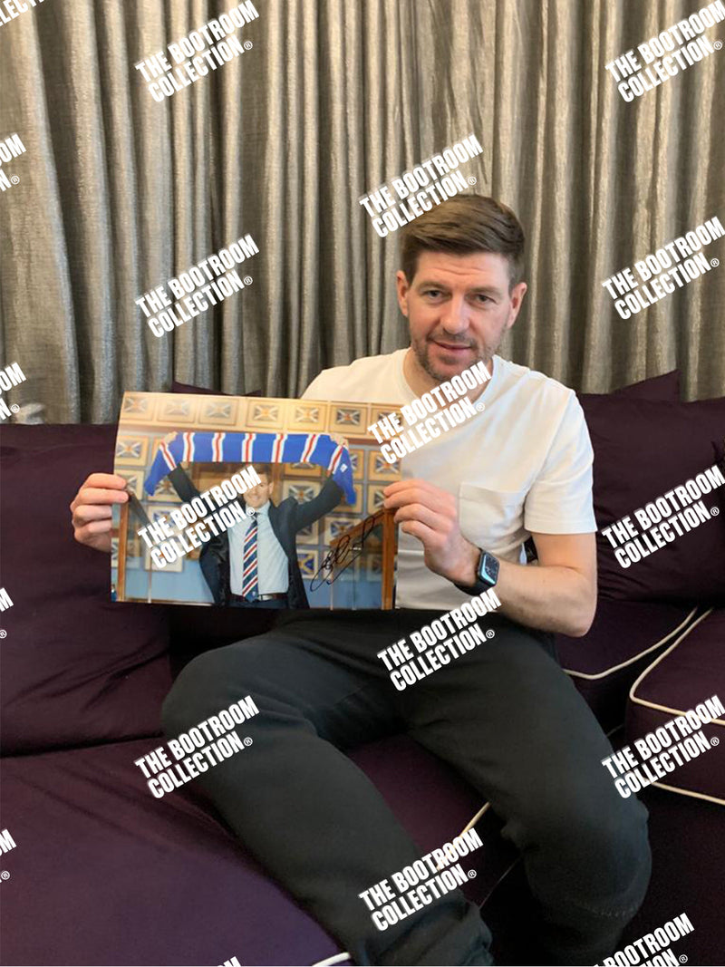 Steven Gerrard Signed Rangers Photo: 'Let's Go' Mounted Image - The Bootroom Collection