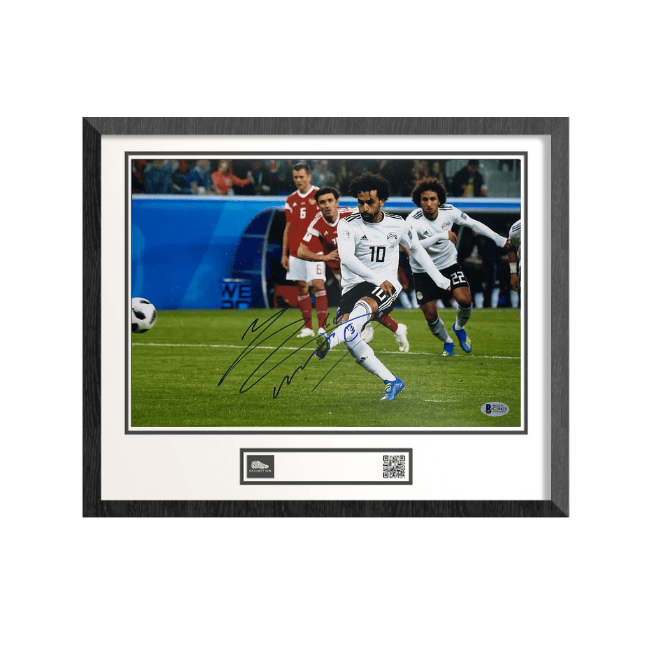 Mohamed Salah Signed Egypt vs Russia Image (Framed) - The Bootroom Collection