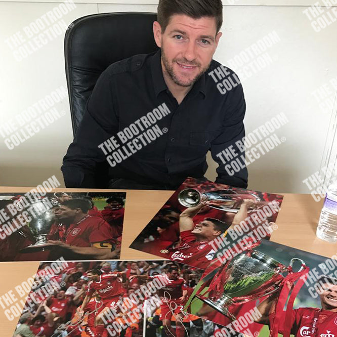 Steven Gerrard Signed 2005 Champions League Winner Image: Trophy Lift (Framed) - The Bootroom Collection