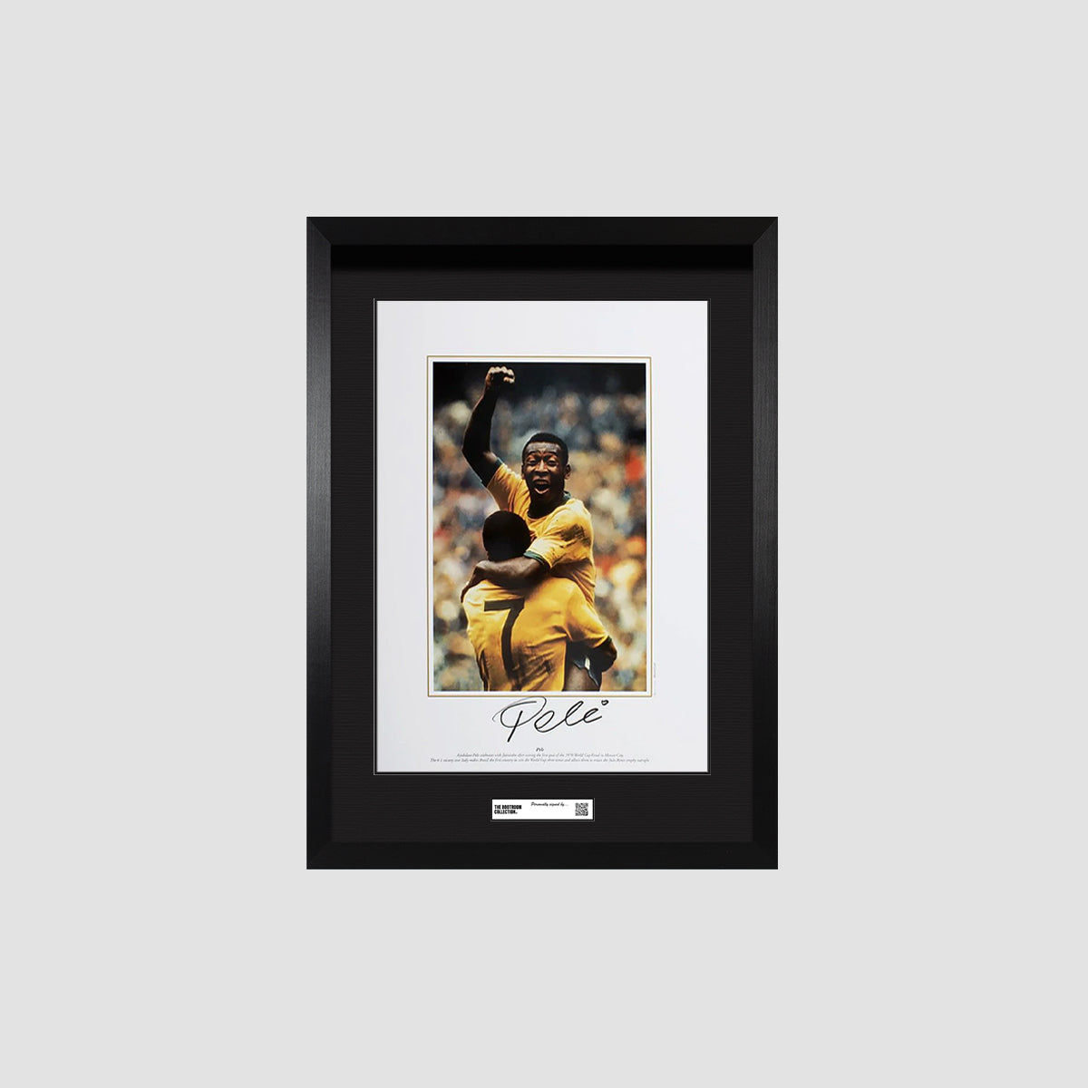 PELE SIGNED PHOTO - CELEBRATING WITH JAIRZINHO 1970 WORLD CUP FINAL (Framed) - The Bootroom Collection