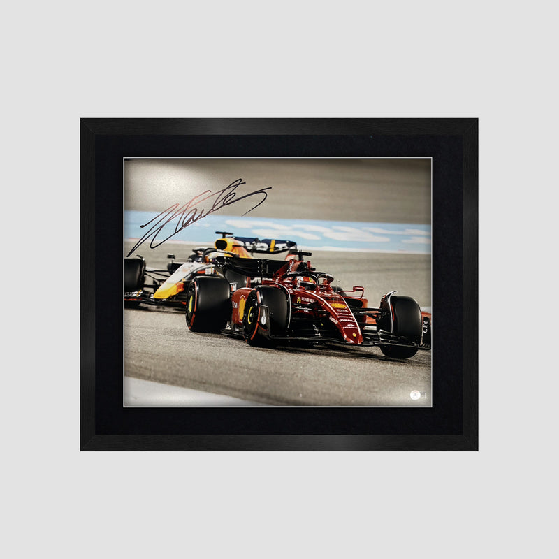 Charles Leclerc Signed Image - F1 World Championship 2022 Leading Max Verstappen (Framed)