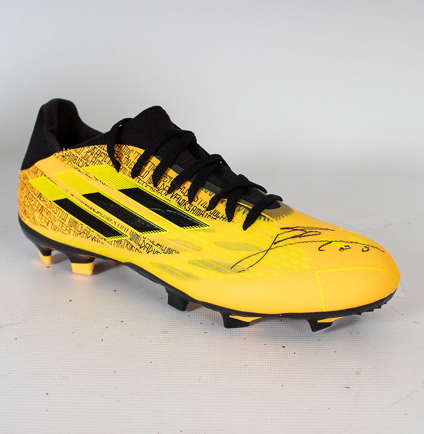 Lionel Messi Official Signed Yellow Messi.4 Speedflow Adidas Boot - The Bootroom Collection