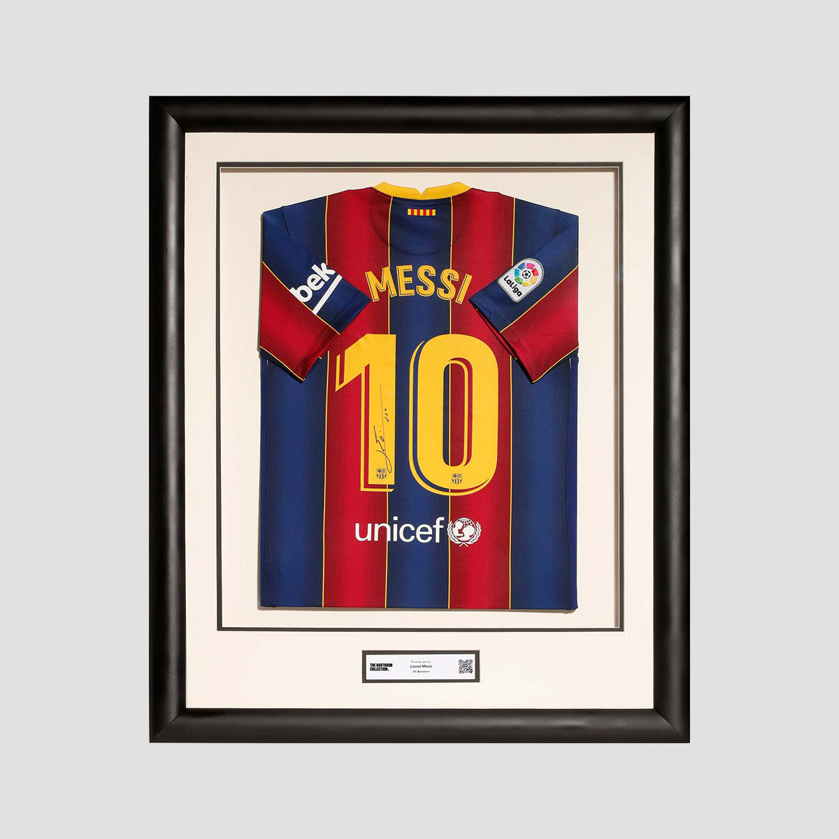 MATCH ISSUE Lionel Messi Official FC Barcelona Back Signed 2020-21 Home Shirt (Framed) - The Bootroom Collection