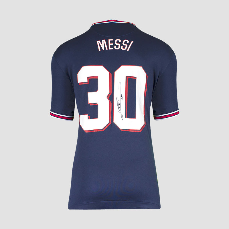 Lionel Messi Official UEFA Champions League Official Signed Paris Saint-Germain 2021-22 Home With Fan Style Numbers (Boxed)