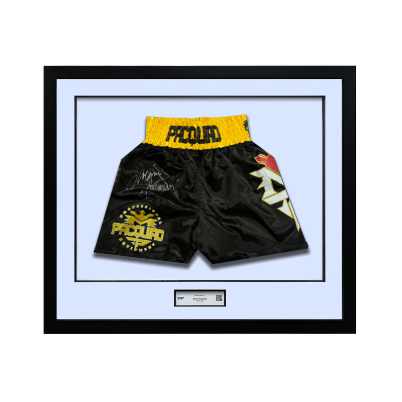 Manny Pacquiao Signed Boxing Shorts (Framed) - The Bootroom Collection