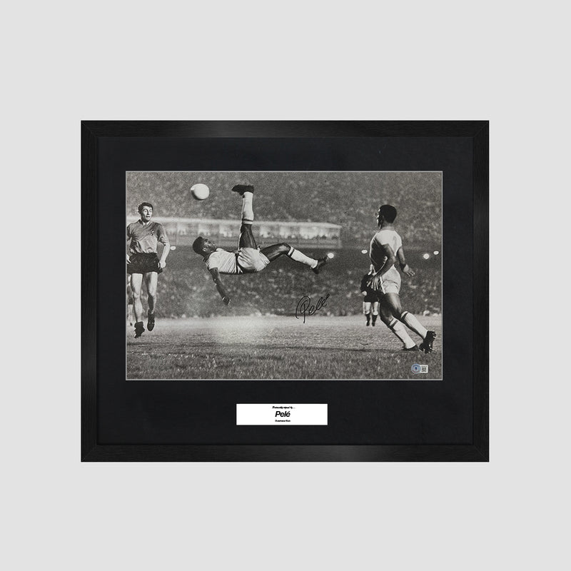 Pele Signed Brazil Print: Overhead Kick vs Belgium (Framed)