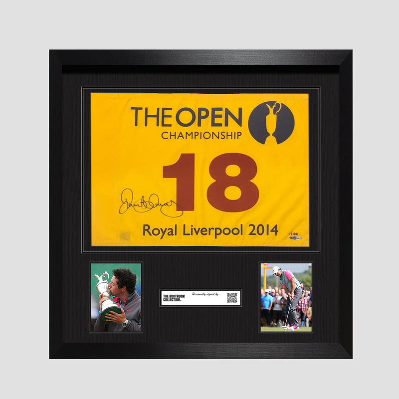 Rory McIlroy Signed 2014 Royal Liverpool Open Championship Pin Flag (Framed) - The Bootroom Collection