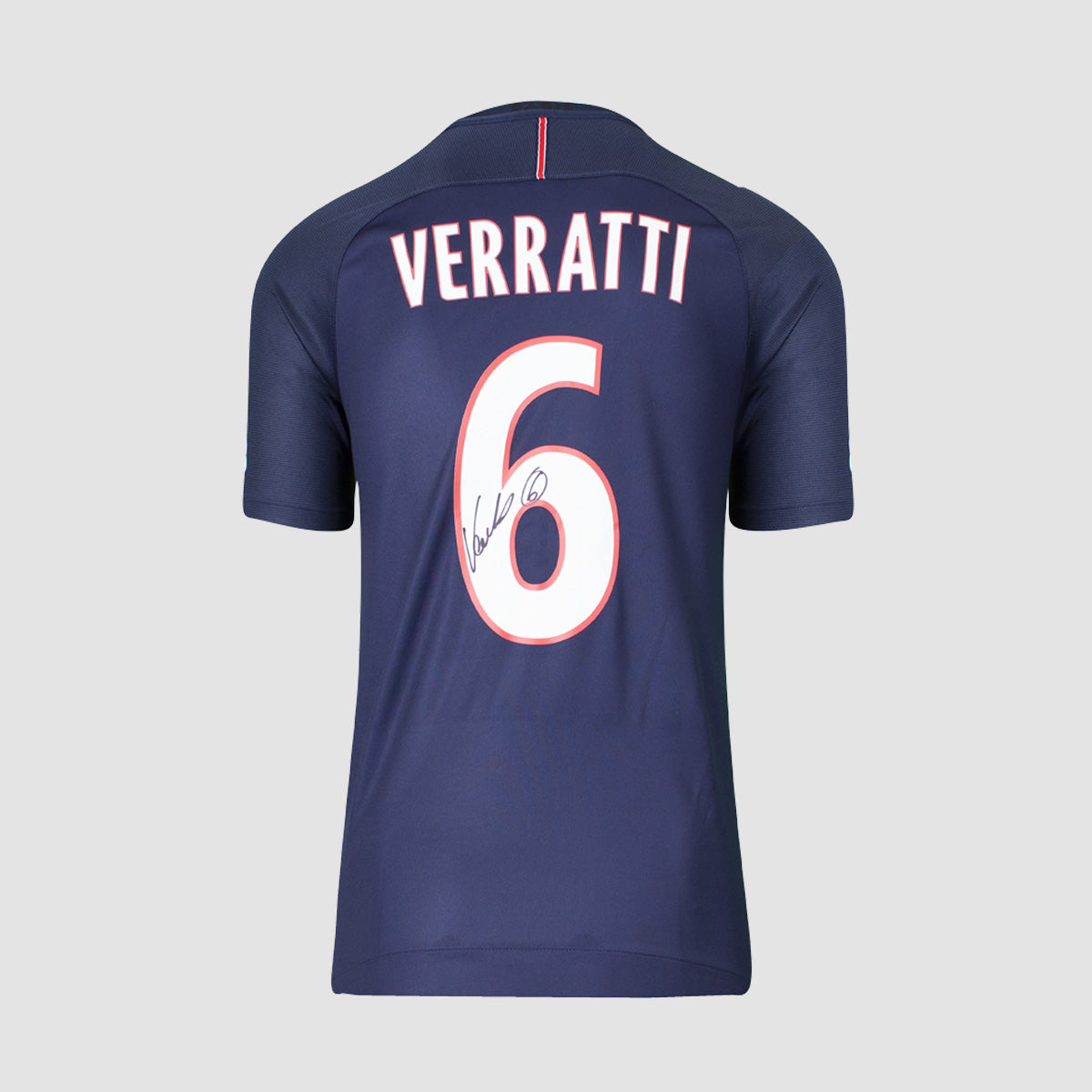 Marco Verratti Back Signed Paris Saint-Germain 2016-17 Home Shirt With Fan Style Number (Boxed)